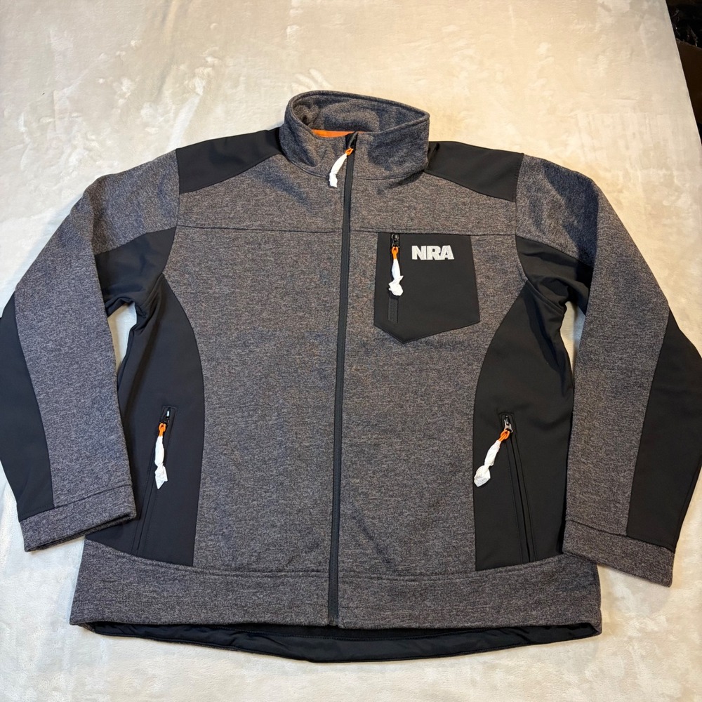 NRA Mens Softshell Jacket Grey Melange Black Full Zip Fleece Lined XL